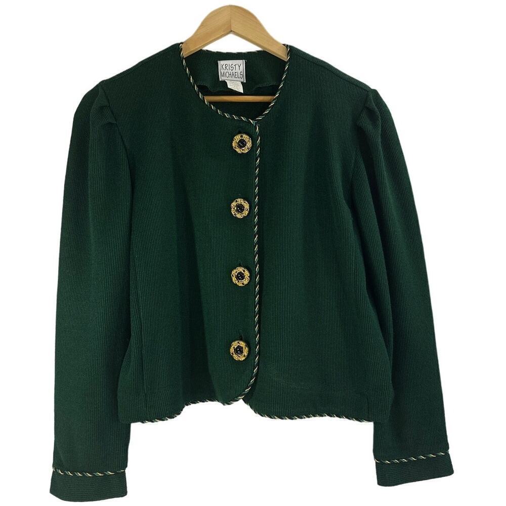KRISTY MICHAELS Vintage Hunter Green Button Front Suit Cardigan Sze 14